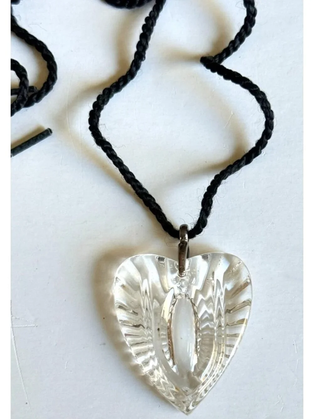 Vintage Waterford Crystal Heart Pendant Necklace with Black Cord RopeREAD